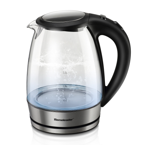 Electric Kettle, Homeleader 1.7L Glass Tea Kettle, Water Boiler with LED Indicator Light, Auto Shut-Off & Boil-Dry Protection, Filter Spout & BPA-Free