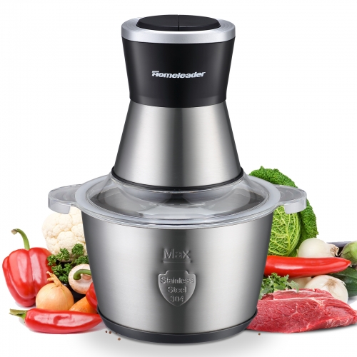 Electric Food Chopper, 8-Cup Food Processor by Homeleader, 2L BPA-Free Stainless Steel Bowl Blender Grinder for Meat, Vegetables, Fruits and Nuts, Fas