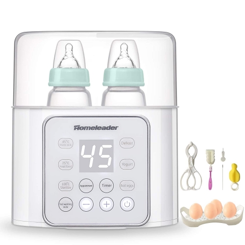 Baby Bottle Warmer, Homeleader 6-in-1 Double Bottle Breast Milk Warmer and Defrost, Baby Food Heater with LCD Display Accurate Temperature Control Aut