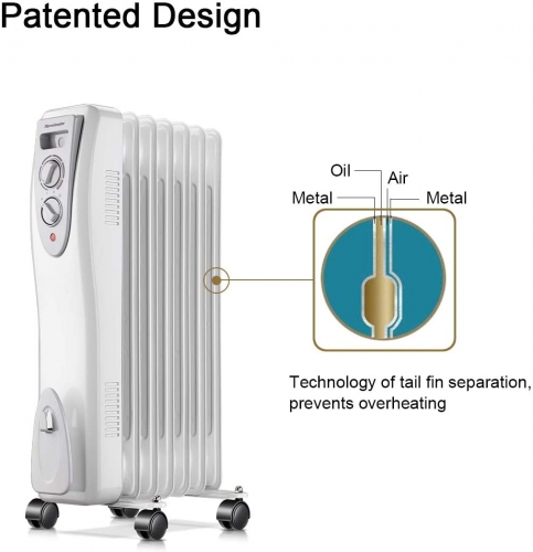 Homeleader Oil Heater, Portable Space Heater with Thermostat, 1500W Oil Filled Radiator Full Room Heater with Tip Over & Overheat Protection for Indoo