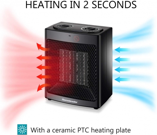 Homeleader 1500W Ceramic Space Heater for Home and Office, Portable Electric Heater with Adjustable Thermoststs, NSB-150C6B